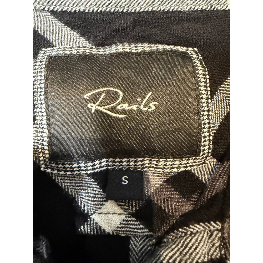 Rails Hunter Plaid Button Down Shirt Black White Grey Rayon Flannel Size S - Picture 4 of 9